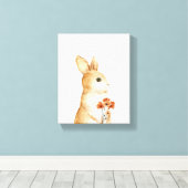 Grillige Konijn Bloemrijke Bos Nursery Decor Canvas Afdruk (Insitu (Houten vloer))