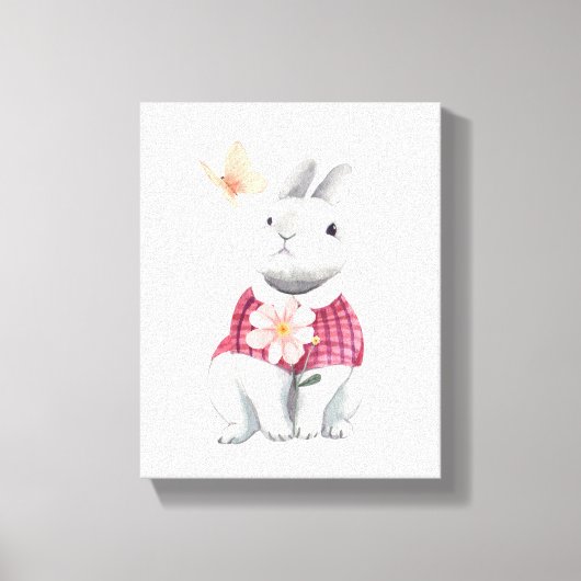 Grillige Konijn Bos Nursery Decor Canvas Afdruk (Voorkant)