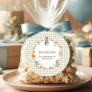 Grillige Konijn Gingham Bedankt Baby Shower Ronde Sticker