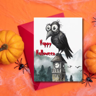 Grillige Kraai Klokkentoren Grappige Halloween Briefkaart