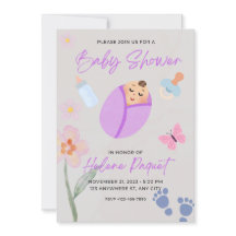 Grillige Lavendel Waterverf Baby Shower Uitnodigin