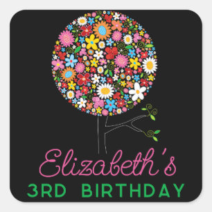 Grillige Lente Bloemen Pop Boom Kind Verjaardag Vierkante Sticker