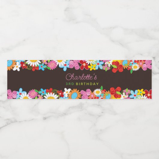grillige lente bloemen tuin verjaardagsfeestje waterfles etiket (Enkel label)