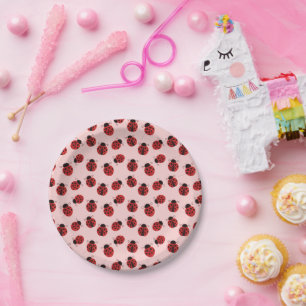Grillige Lieveheersbeestje Patroon op Roze Papieren Bordje