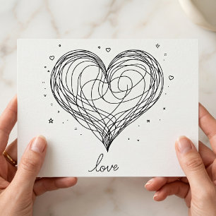 Grillige Lijnkunst Hart met Liefdesontwerp Briefkaart