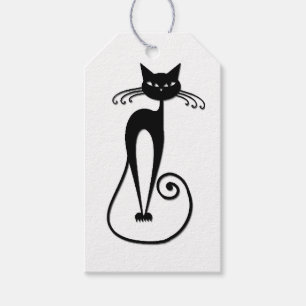 Grillige magere zwarte kat cadeaulabel