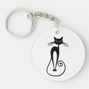Grillige magere zwarte kat sleutelhanger