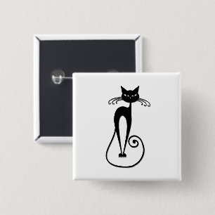 Grillige magere zwarte kat vierkante button 5,1 cm
