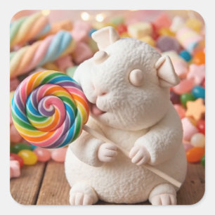 Grillige Marshmallow Cavia en Lolly Vierkante Sticker