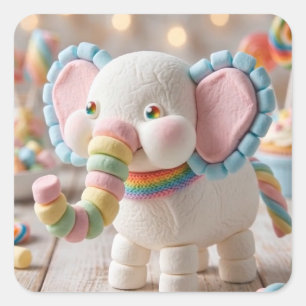 Grillige Marshmallow Olifant en Pastelkleurige Sno Vierkante Sticker