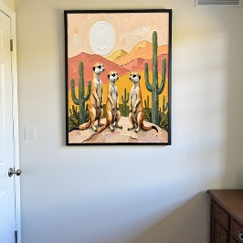 Grillige Meerkat Trio Woestijn Kunst Perfect Poster