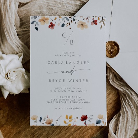 Grillige Meerkleurige Wilde Bloemen Monogram Bruil Kaart