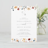 Grillige Meerkleurige Wilde Bloemen Monogram Bruil Kaart (Staand voorkant)