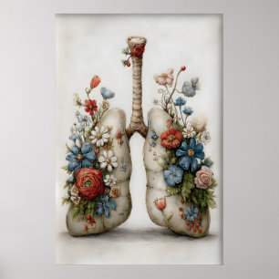 Grillige Menselijke Longen Bloemen Print, Anatomie Poster