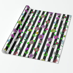 Grillige met de hand getekende bloemen cadeaupapier