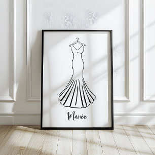 Grillige met de hand getekende Franse trouwjurk ku Poster