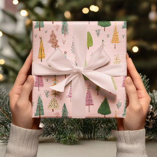 Grillige met de hand getekende kerstboom cadeaupapier