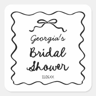 Grillige met de hand getekende strik bruidsdouche vierkante sticker