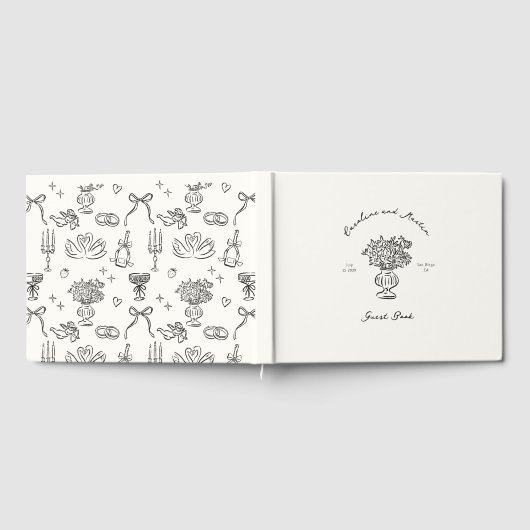 Grillige, met de hand getekende trouw gastenboek (Volledig)