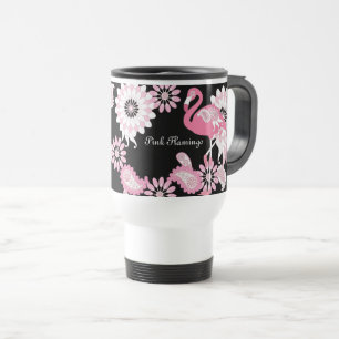 Grillige moderne zwarte roze flamingo reisbeker