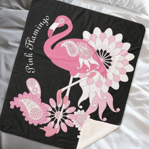 Grillige Moderne Zwarte Roze Flamingo Sherpa Deken