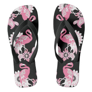 Grillige Moderne Zwarte Roze Flamingo Teenslippers