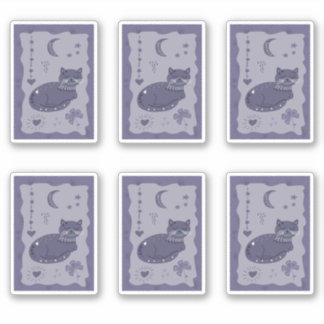 Grillige Nacht Kat Volkskunst Sticker
