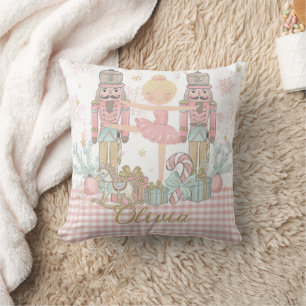 Grillige Notenkraker Pastel Roze Kerstballettering Kussen