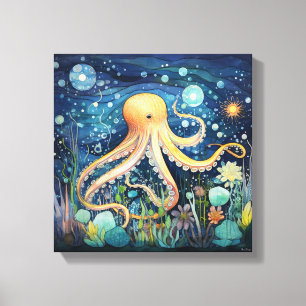 Grillige Octopus Illustratie Canvas Afdruk