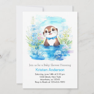 Grillige Otter Blauwe Bloem Jongens Baby Shower Kaart