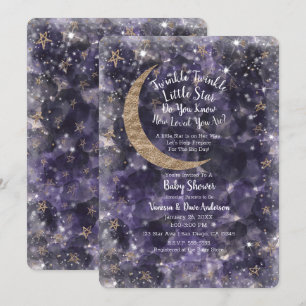 Grillige Paarse Gouden Maan Sterren Baby Shower Kaart