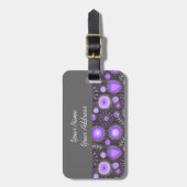 Grillige paarse grijze harten en bloemen bloemmoti bagagelabel (Voorkant verticaal)