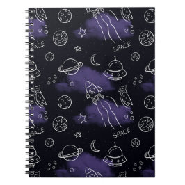 Grillige Paarse Outer Space Naadloos Patroon Notitieboek