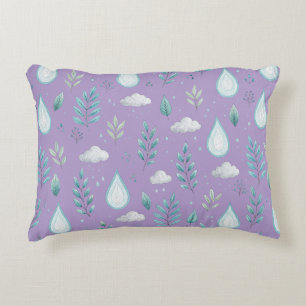 Grillige Paarse Regenwolk & Boom Patroon Accent Kussen