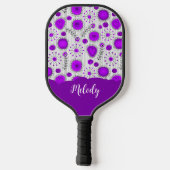 Grillige paarse witte harten bloemen bloem naam pickleball paddle (Achterkant)