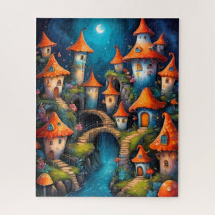 Grillige paddendorp bij nacht legpuzzel