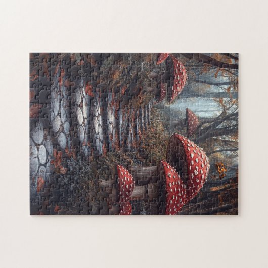 grillige paddenstoelenbospad legpuzzel (Horizontaal)