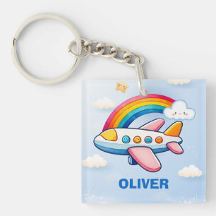 Grillige Passagiersvliegtuig met Regenboog Sleutelhanger
