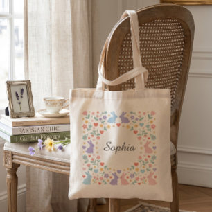 Grillige Pastel Konijn Bloemenkrans Persoonlijk Tote Bag