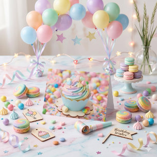 Grillige Pastel Regenboog Cupcake Verjaardag Kaart