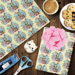 Grillige Pastelkleurige Lapjeskat Feeënkat Bloemri Cadeaupapier