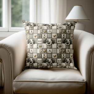 Grillige Patchwork Hond Patroon Kussen