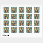 Grillige Patchwork Kerst Teddybeer Vierkante Sticker (Vel)