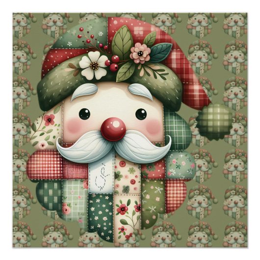 Grillige Patchwork Kerstman Folklore Kerstmis Perfect Poster (Voorkant)