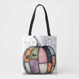 Grillige Patchwork Pompoen Witte Halloween Draagtas