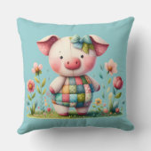 Grillige Patchwork Varken in Bloemrijke Tuin Kussen (Achterkant)