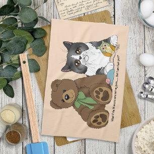 Grillige Perzik Schattige Grijze Kat Teddybeer Hum Theedoek