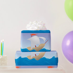 Grillige Pinda Boot Minimalistisch Zeilschip Cadeaupapier