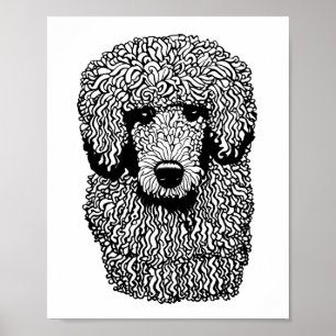 grillige poedel hond hoofd dieren huisdieren kunst poster