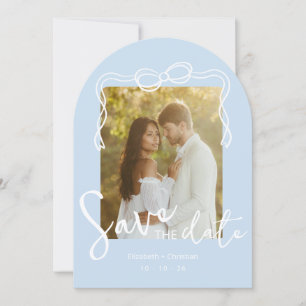 Grillige poederblauwe gebogen foto save the date kaart